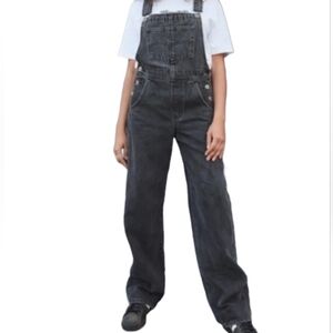 Levi's Silvertab Black Wash Wide Leg Denim Overalls Bibs Wmn Small Loose Fit